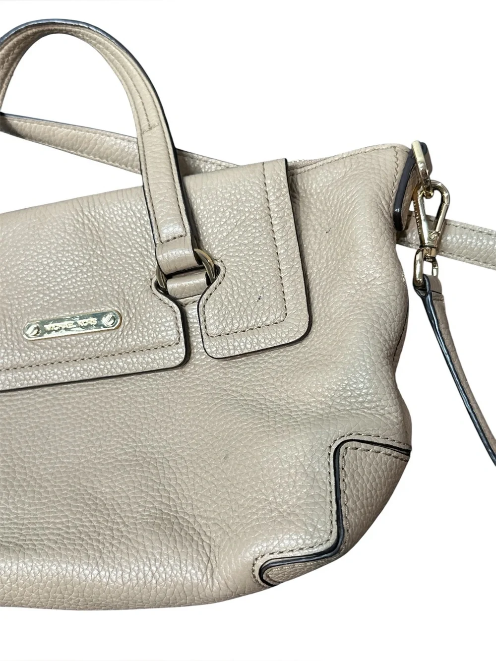 Michael Kors Bag Leather Mackenzie Beige Satchel Crossbody Shoulder Purse MK